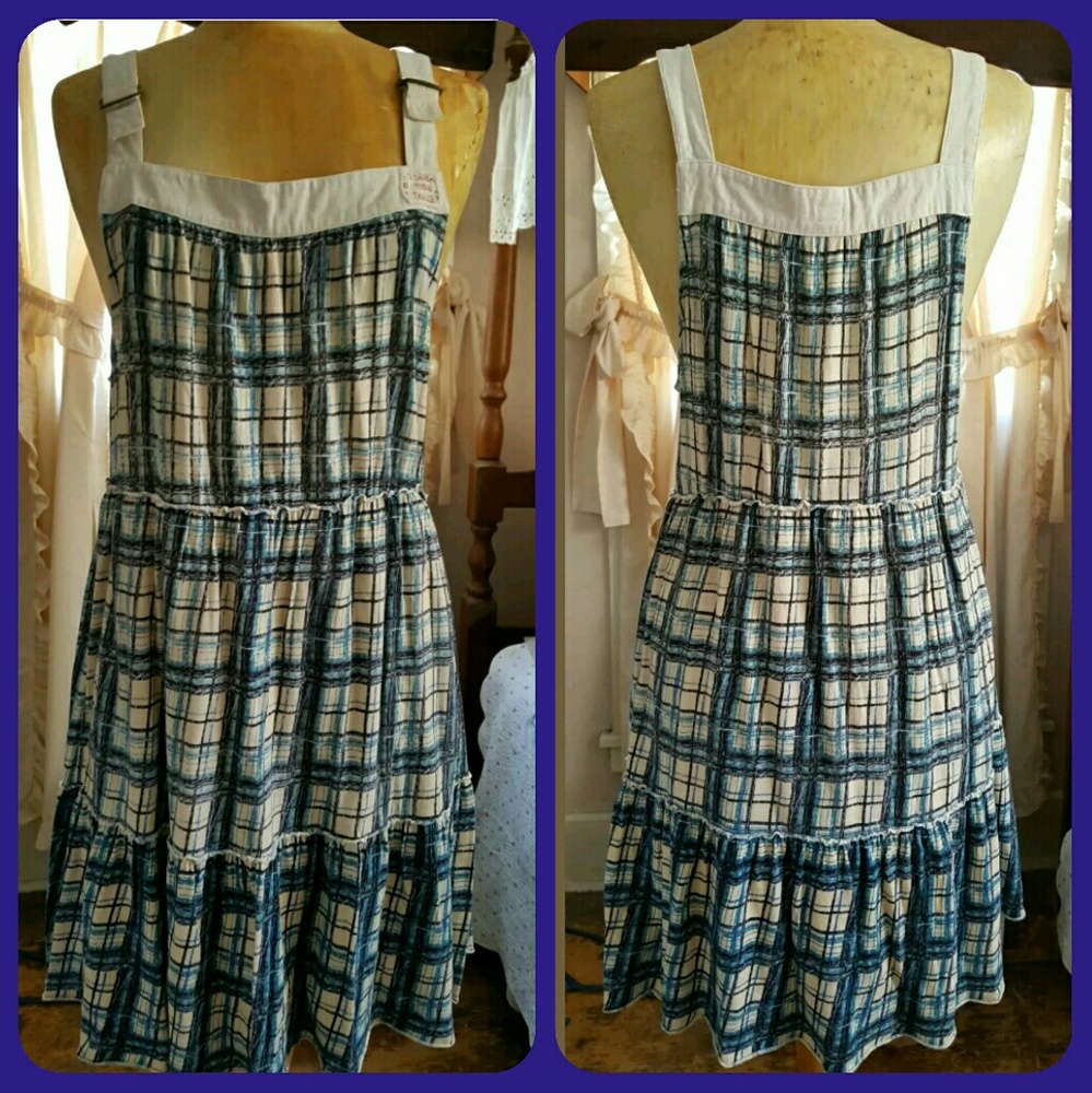 🆕️ We the Free People Plaid Buckled Jumper Dress Prarie Cottagecore Farm Girl